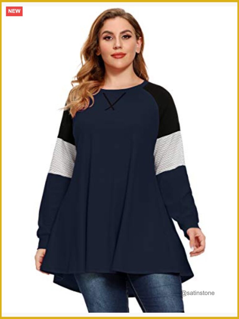 Plus Size Cotton Spandex Pullover Sweatshirt Tunic Long Sleeve - Picture 5 of 7